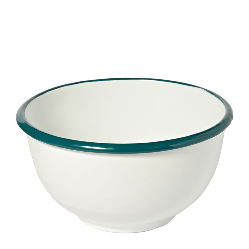 BOWL MIXING ENAMEL WHT W/GRN RIM 18CM