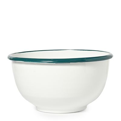 BOWL MIXING ENAMEL WHT W/GRN RIM 18CM