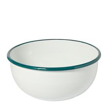 BOWL MIXING ENAMEL WHT W/GRN RIM 22CM