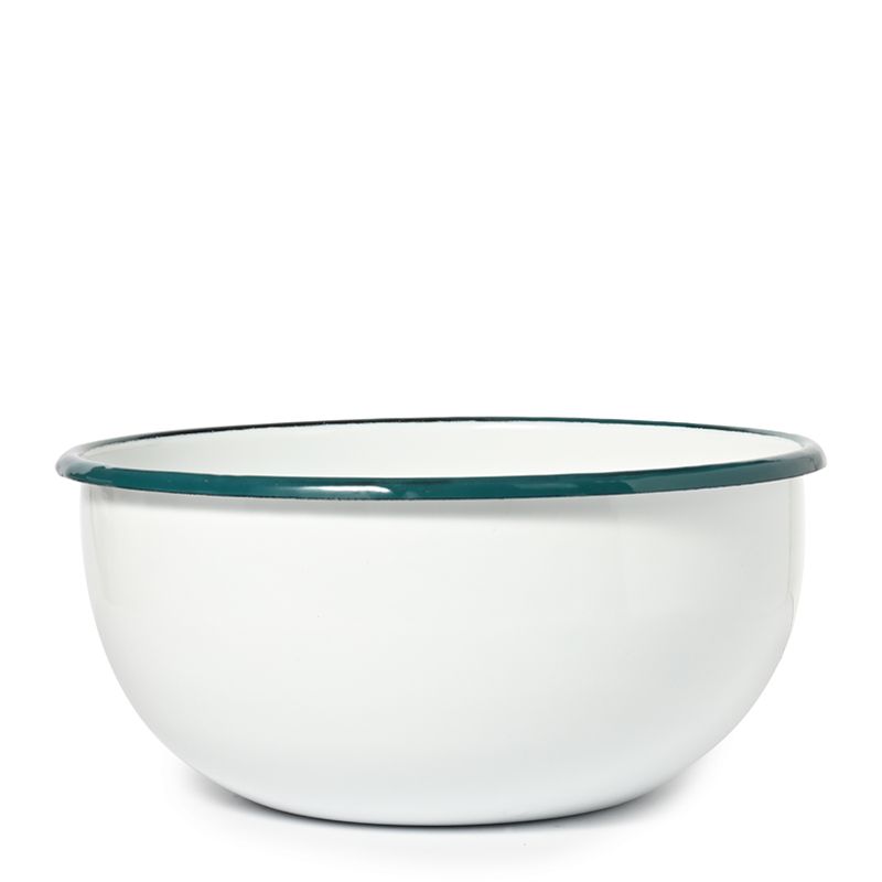 BOWL MIXING ENAMEL WHT W/GRN RIM 22CM