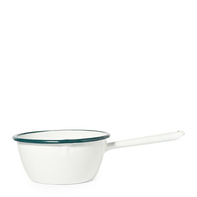 MILK PAN ENAMEL WHT W/GRN RIM 16CM