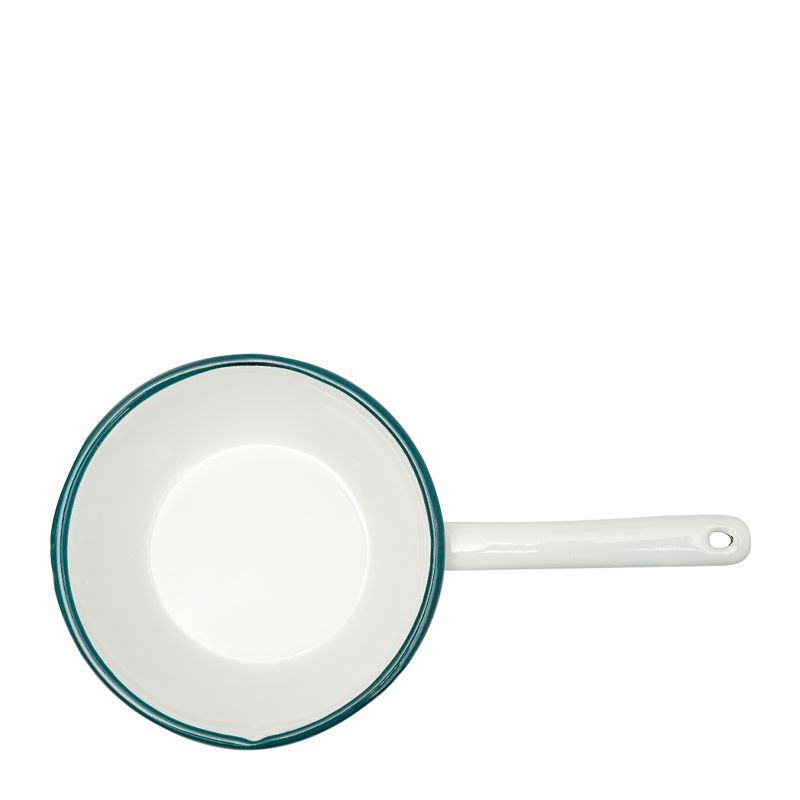 MILK PAN ENAMEL WHT W/GRN RIM 16CM