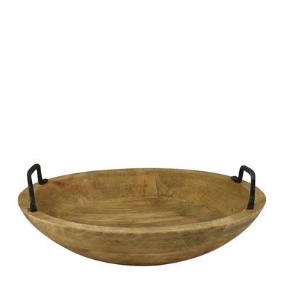 BOWL WOODEN W/METAL HANDLES 30X9CM