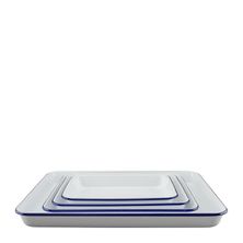 BAKING TRAY SET4PCE ENAMEL WHT W/BLU RIM