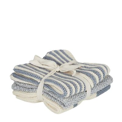 COTTON DISHCLOTH SET-3 ASST BLUE,