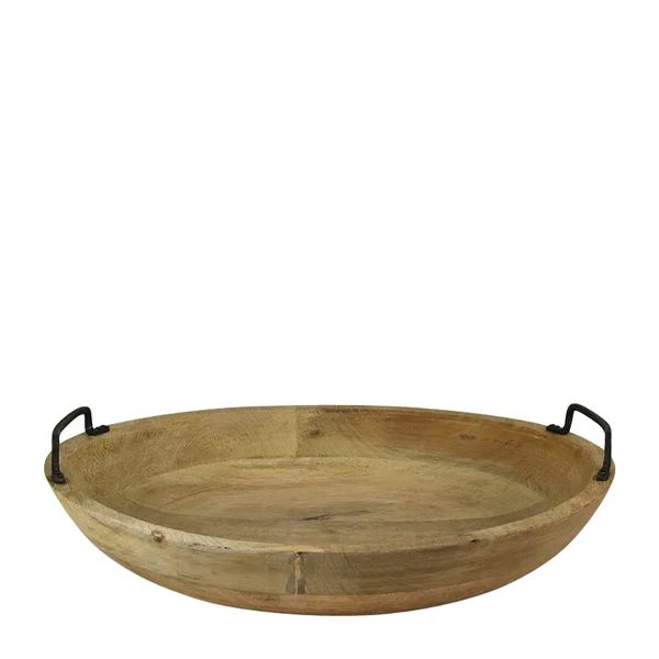 BOWL WOODEN W/METAL HANDLES 39X10CM