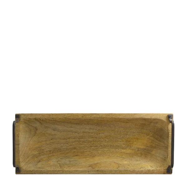 TRAY WOODEN W/METAL HANDLES 36X14X6CM