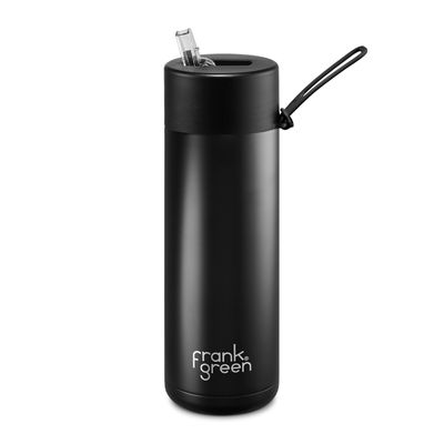 BOTTLE W/STRAW BLACK 600ML, F/GREEN