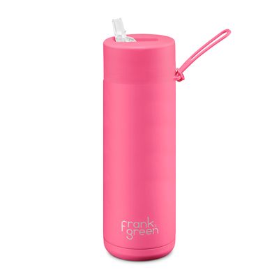 BOTTLE W/STRAW NEON PINK 600ML, F/GREEN