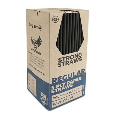 5 PLY PAPER STRAW BLACK 200MM, AUSTRAW