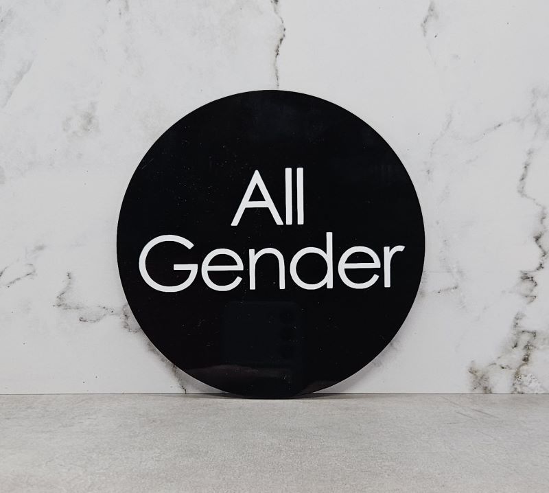 WALL SIGN ALL GENDER BLK DISC 140MM