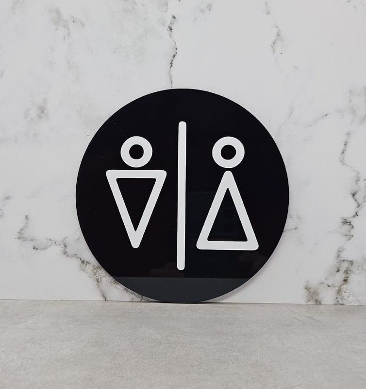 WALL SIGN UNISEX SYMBOL BLK DISC 140MM