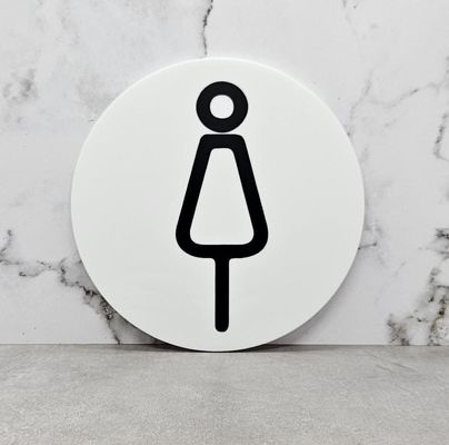 WALL SIGN WOMAN SYMBOL WHITE DISC 140MM