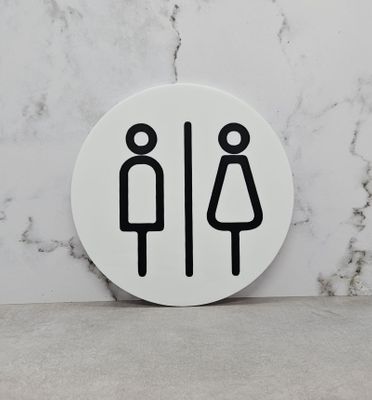 WALL SIGN UNISEX SYMBOL WHITE DISC 140MM