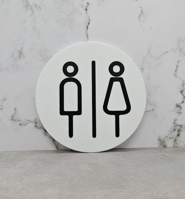 WALL SIGN UNISEX SYMBOL WHITE DISC 140MM