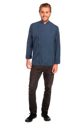 CHEF JACKET BLUE ZIPPER L/SL-L-HARTFORD