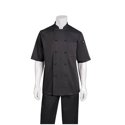 CHEF JACKET BLACK LGE S/SLEEVE, CANBERRA