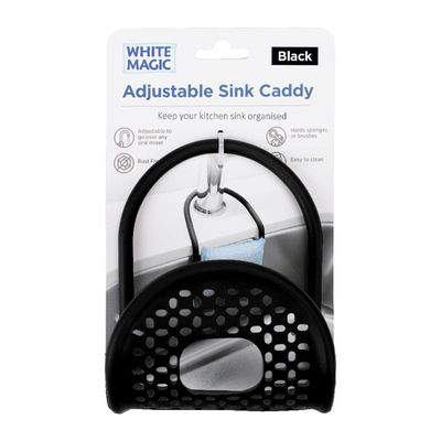 SINK CADDY ADJUSTABLE BLACK 11X26CM, WHITE MAGIC