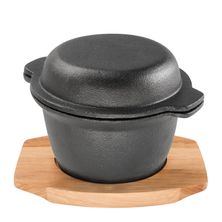 GARLIC POT WITH MAPLE TRAY 11.8CM, CAST IRON PYROLUX