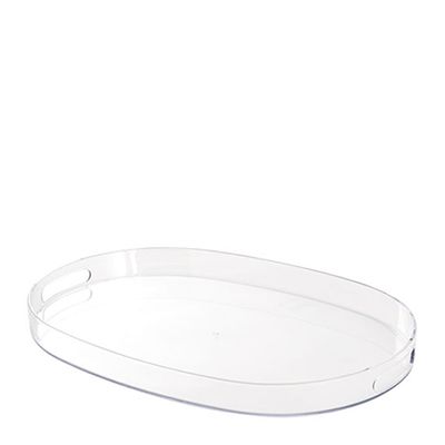 CLEAR ACRYLIC TRAY OVAL W/HANDLES 43X29X3.5CM