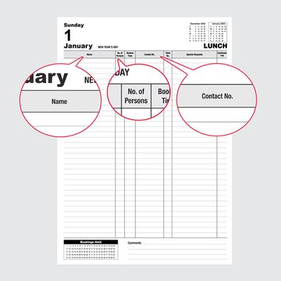 RESTAURANT TABLE BOOKINGS DIARY 2025