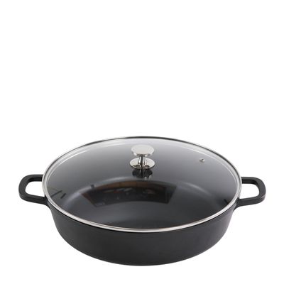 CASSEROLE RND BLK GLASS LID 32CM ALUCHEF