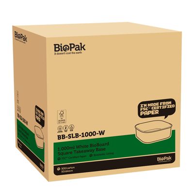 1000ML WHITE SQUARE TAKEAWAY BASE, BIOPAK