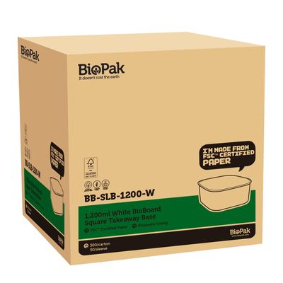 1200ML WHITE SQUARE TAKEAWAY BASE, BIOPAK