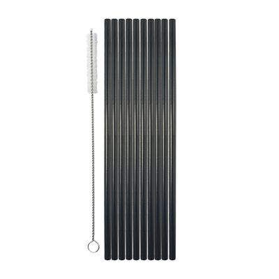 STRAWS S/STEEL BLACK 10PK 215X65MM