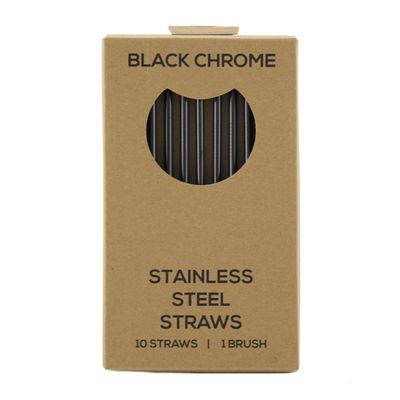 STRAWS S/STEEL BLACK 10PK 215X65MM