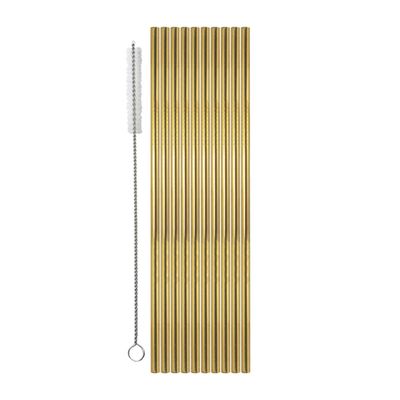 STRAWS S/STEEL GOLD 10PK 215X65MM