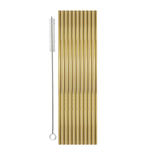 STRAWS S/STEEL GOLD 10PK 215X65MM