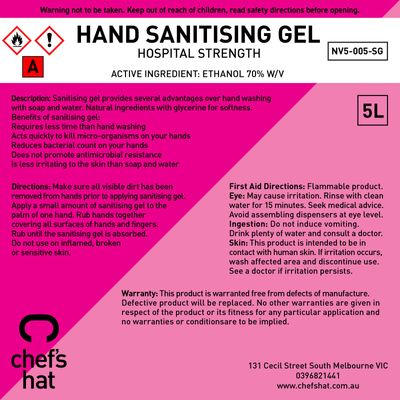 HAND SANITISER GEL 5LT CHEFS HAT PREMIUM