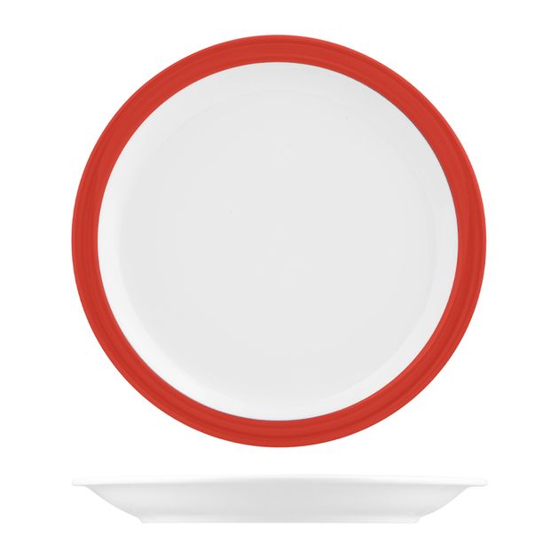 Shop PLATE ROUND RED 230MM NARROW RIM AFC STOCK STUDIO - Chef’s Hat