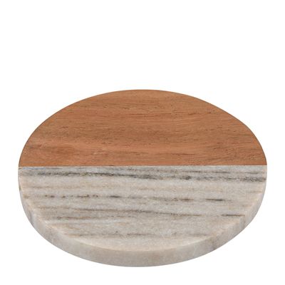 COASTER MARBLE/ACACIA ROUND BEIGE 10CM, M&W