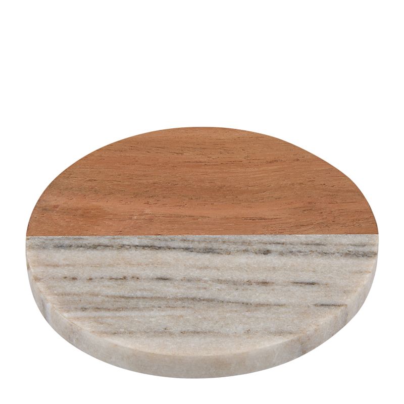 COASTER MARBLE/ACACIA ROUND BEIGE 10CM, M&W