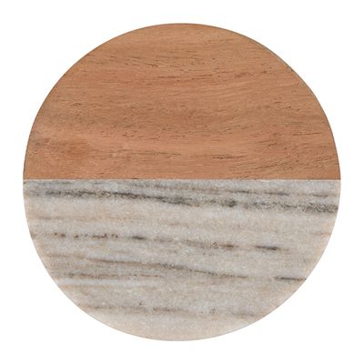 COASTER MARBLE/ACACIA ROUND BEIGE 10CM, M&W