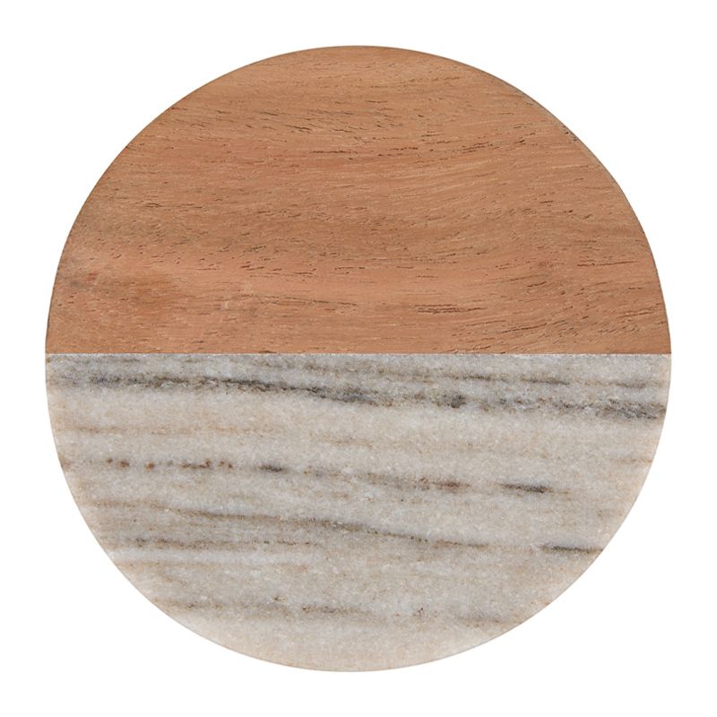 COASTER MARBLE/ACACIA ROUND BEIGE 10CM, M&W