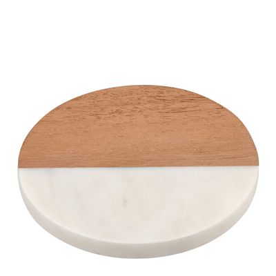 COASTER MARBLE/ACACIA ROUND WHITE 10CM, M&W