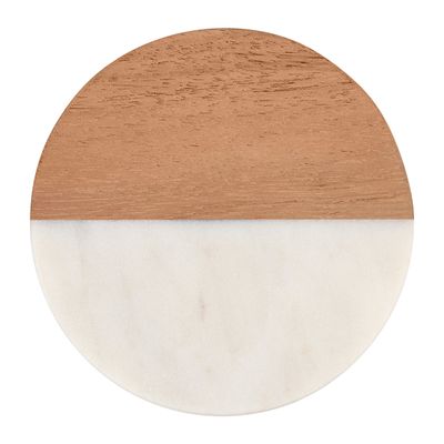 COASTER MARBLE/ACACIA ROUND WHITE 10CM, M&W