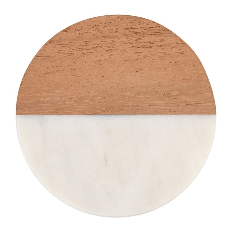 COASTER MARBLE/ACACIA ROUND WHITE 10CM, M&W