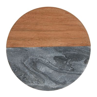 COASTER MARBLE/ACACIA ROUND CHARCOAL 10CM, M&W