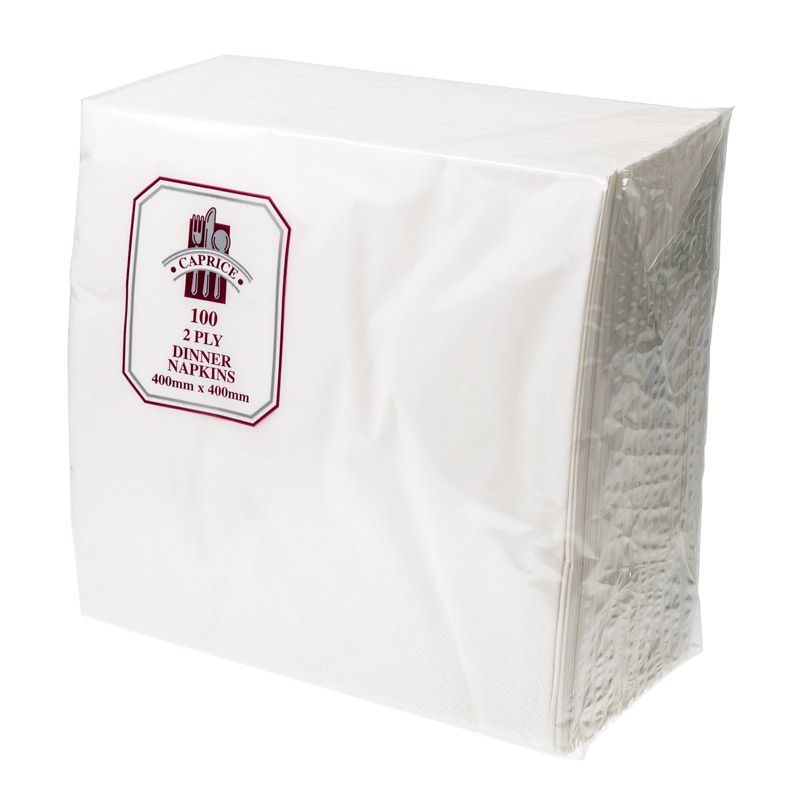 DINNER NAPKIN 2PLY WHITE 100PKT CAPRICE