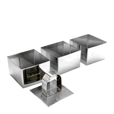 SQUARE MOULD W/PRESS SET-3 6X6X4CM S/STEEL