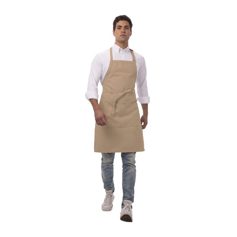 APRON BIB W/POCKET KHAKI P/COTTON