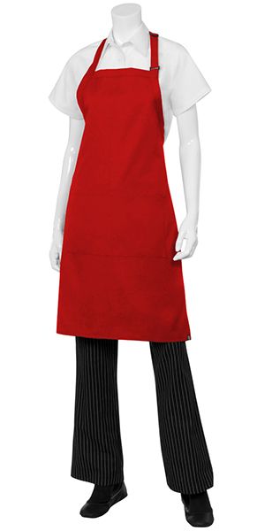 APRON BIB W/POCKET RED P/COTTON