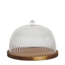 CAKE DOME GLASS/WOOD 22X11CM BOSCO