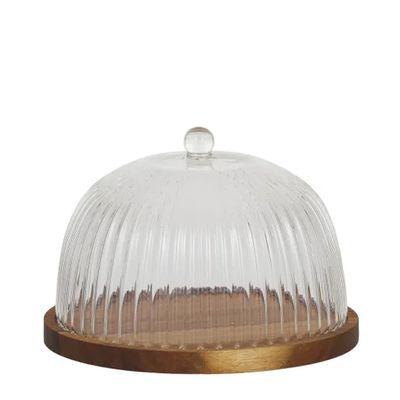 CAKE DOME GLASS/WOOD 22X11CM BOSCO