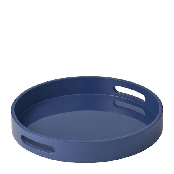 TRAY WOODEN ROUND NAVY 35X5CM, LUCIA