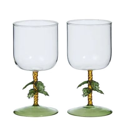 WINE GLASS PALM TREE SET-2 8X18CM